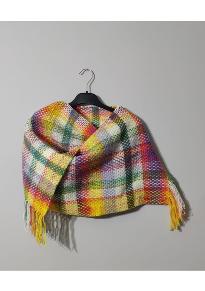 Handmade Örgü Ekose Yün Şal