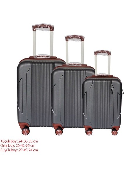 Sısus Valiz 3'lü Set – Füme (Kabin, Orta, Büyük Boy)