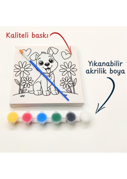 Çocuk Tuval Boyama Seti – 3-6 Yaş Için 15X15 cm Ön Çizimli Tuval, Akrilik Boya ve Fırça indirimleri