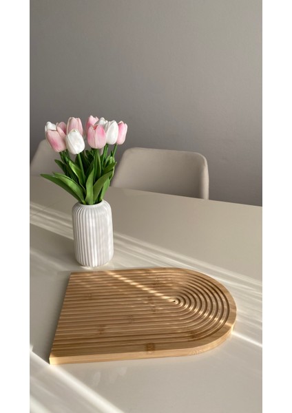 Yarım Gökkuşağı Dekoratif Bambu Sunum Tepsisi - 32 x 23 cm fırsatları