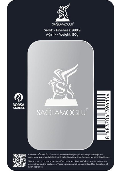 50 gr Gümüş Külçe Sağlamoğlu fiyatları