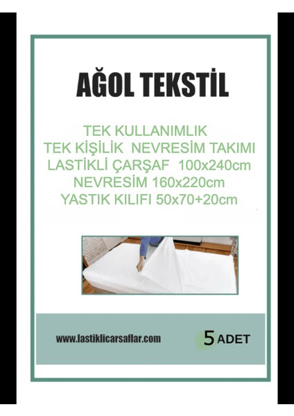 5’li Tek Kullanımlık Nevresim Seti – Tek Kişilik | Çarşaf, Yorgan ve Yastık Kılıf