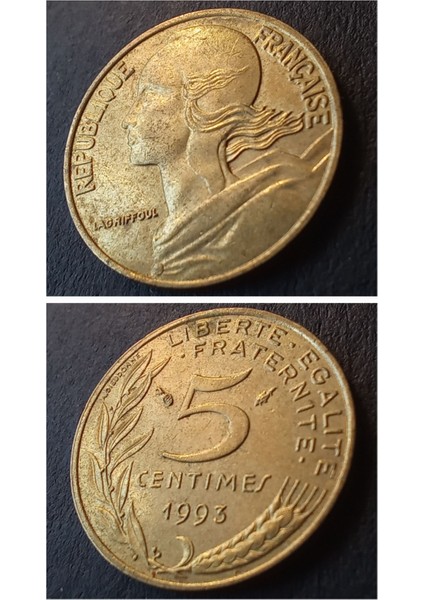 39963687EACA59F3B2 1993 Fransa 5centimes Ççt+ Eski Yabancı Madeni Para