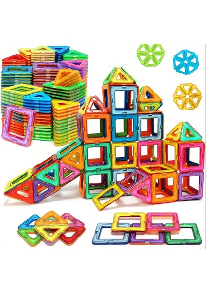 Manyetik Yapı Blokları – Çocuklar Için Renkli 3 Boyutlu 80 Parça Manyetik Karo Oyun Seti ( No Box)