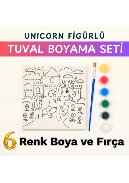 Minik Ressamlar Için Tuval Seti – 6 Renk Su Bazlı Akrilik Boya, Fırça ve Çerçeveli Tuval