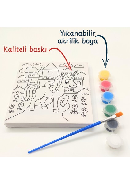 Minik Ressamlar Için Tuval Seti – 6 Renk Su Bazlı Akrilik Boya, Fırça ve Çerçeveli Tuval fiyatları