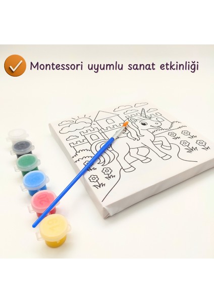 Minik Ressamlar Için Tuval Seti – 6 Renk Su Bazlı Akrilik Boya, Fırça ve Çerçeveli Tuval