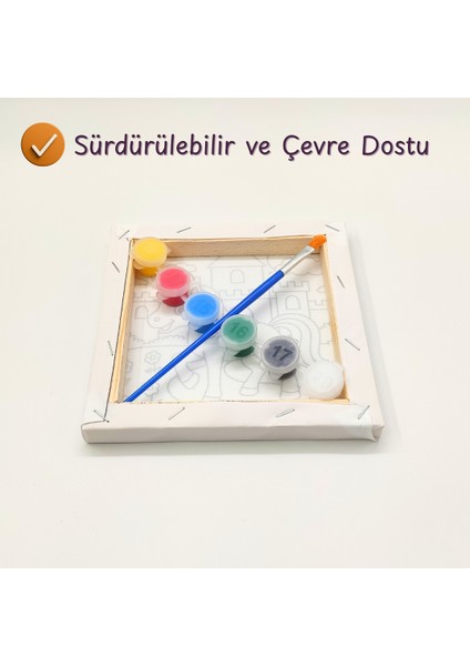Minik Ressamlar Için Tuval Seti – 6 Renk Su Bazlı Akrilik Boya, Fırça ve Çerçeveli Tuval
