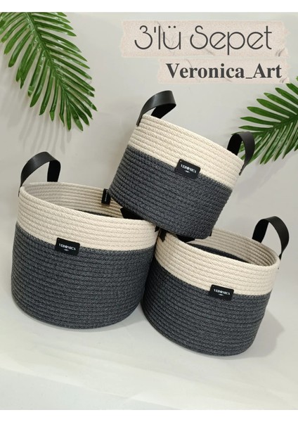VeronicaArt3'lü Organizer Sepet Deri Saplı