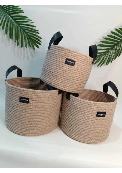 VeronicaArt 3'lü Organizer Sepet Deri Saplı