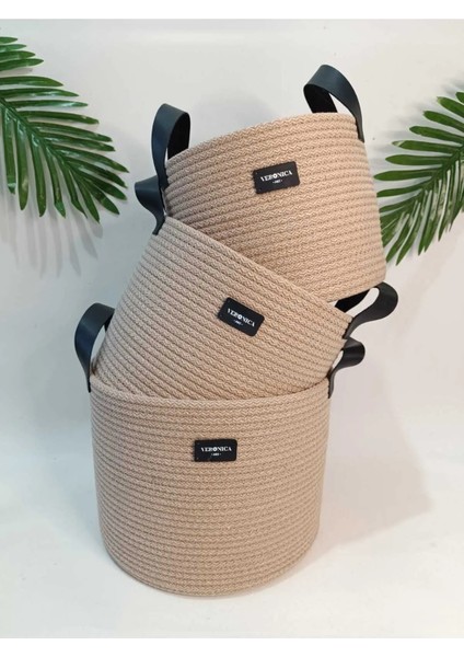 VeronicaArt 3'lü Organizer Sepet Deri Saplı