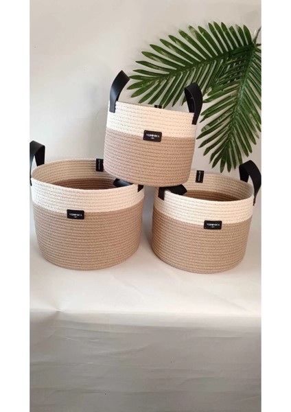 VeronicaArt 3'lü Organizer Sepet Deri Saplı