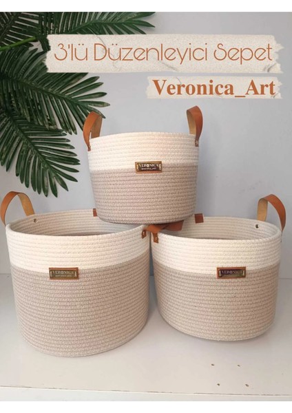 VeronicaArt 3'lü Organizer Sepet Deri Saplı