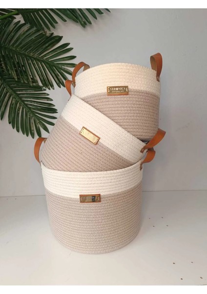 VeronicaArt 3'lü Organizer Sepet Deri Saplı