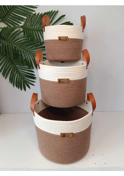 VeronicaArt 3'lü Organizer Sepet Deri Saplı