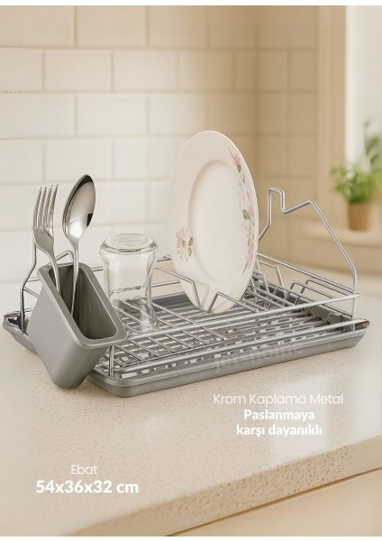 Tek Katlı Bulaşıklık Tezgah Üstü Tabaklık Bpa Free Bulaşık Sepeti Gri