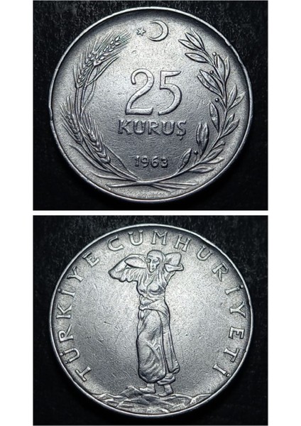 1963 Akmonital 25 Kuruş Eski Madeni Para