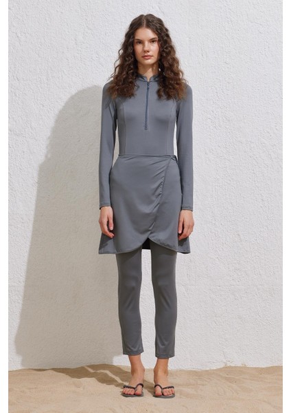 Tesettür Mayo Boru Paça Pantolon Gri modelleri