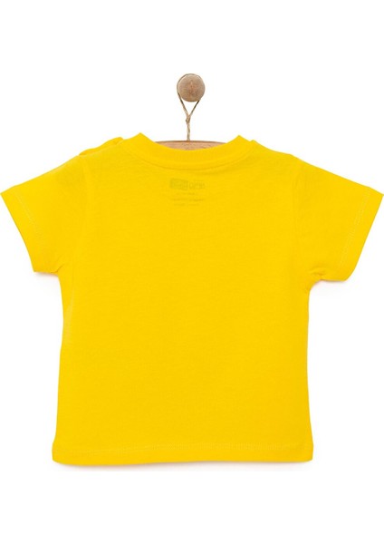 Erkek Bebek Basic Tişört Parti Fil Desenli Bisiklet Yaka Kısa Kol Sarı