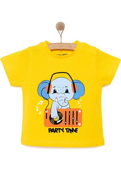 Erkek Bebek Basic Tişört Parti Fil Desenli Bisiklet Yaka Kısa Kol Sarı fiyatları