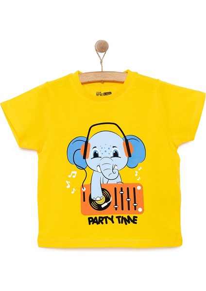 Erkek Bebek Basic Tişört Parti Fil Desenli Bisiklet Yaka Kısa Kol Sarı modelleri