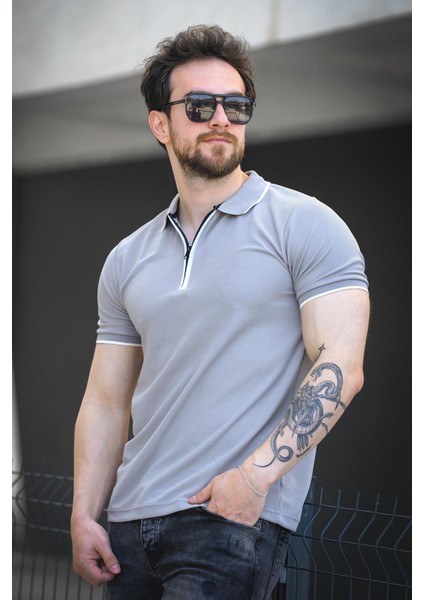 Calep Yakası Şeritli Slim Fit Fermuarlı Polo Yaka Erkek Tshirt fiyatları