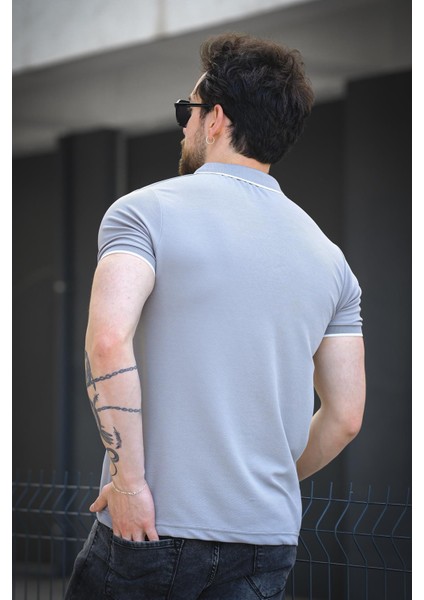 Calep Yakası Şeritli Slim Fit Fermuarlı Polo Yaka Erkek Tshirt modelleri