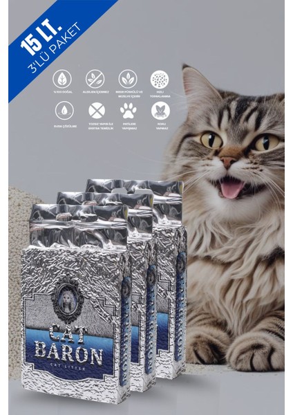Tofu Kedi Kumu | Doğal, Topaklanan, Tozsuz, Süt Kokulu | 15 Lt / 6 kg / 3 Paket | Pati Premium