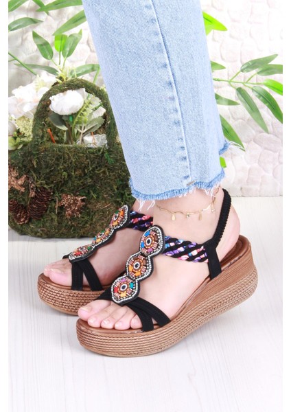 5015 Fendi Taşlı Boncuklu Dolgu Taban Kadın Sandelet fiyatları