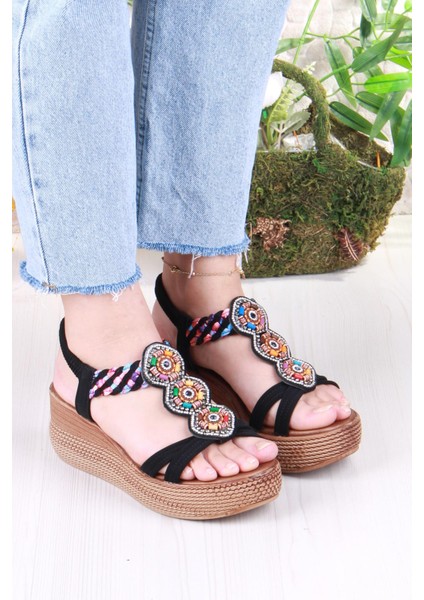 5015 Fendi Taşlı Boncuklu Dolgu Taban Kadın Sandelet modelleri