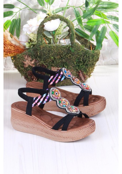 5015 Fendi Taşlı Boncuklu Dolgu Taban Kadın Sandelet fırsatları