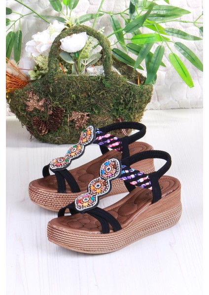 5015 Fendi Taşlı Boncuklu Dolgu Taban Kadın Sandelet indirimleri