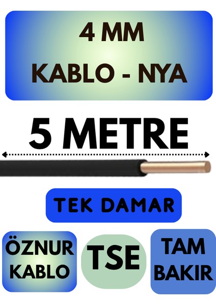 Öznur 4 mm Nya Kablo Metre Seçenekli (Siyah)
