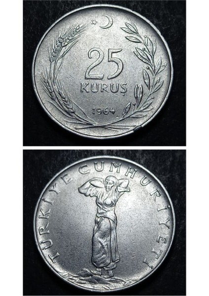 1964 Akmonital 25 Kuruş Eski Madeni Para