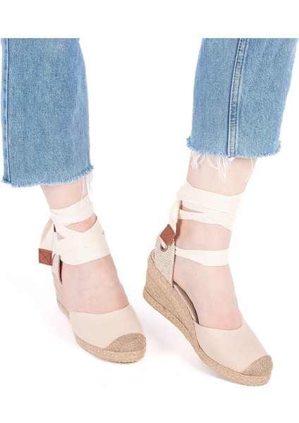 Elişi Ipli Espadril Dolgu Topuk Keten Espadril Handmade
