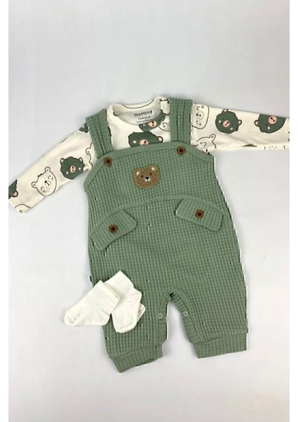 Ayı Nakışlı Erkek Bebek Tulum 3’lü Tulum Seti – Zıbın, Tulum ve Çorap | 3-6-9 Ay Bebek Kıyafeti fiyatları