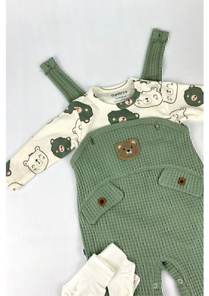 Ayı Nakışlı Erkek Bebek Tulum 3’lü Tulum Seti – Zıbın, Tulum ve Çorap | 3-6-9 Ay Bebek Kıyafeti fırsatları