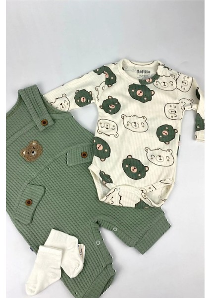 Ayı Nakışlı Erkek Bebek Tulum 3’lü Tulum Seti – Zıbın, Tulum ve Çorap | 3-6-9 Ay Bebek Kıyafeti indirimleri