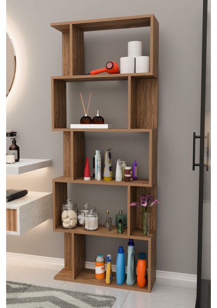 Scala 5 Raflı Banyo Dolabı Banyo Rafı Çok Amaçlı Dolap-Meşe