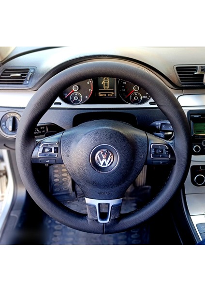 Dikişli Direksiyon Kılıfı Siyah Deri Siyah Dikişli Vw Passat 2007-2012 Için