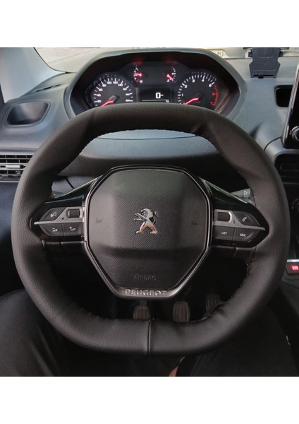 Dikişli Direksiyon Kılıfı Siyah Deri Siyah Dikişli Peugeot Partner Icin (2008-3008 E Uymaz)