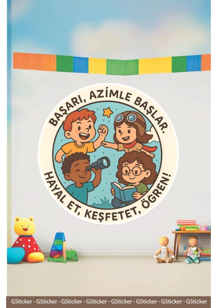 Başarı Azimle Başlar Okul Posteri Anaokulu Anasınıfı Kreş Çocuk Odası Duvar Sticker