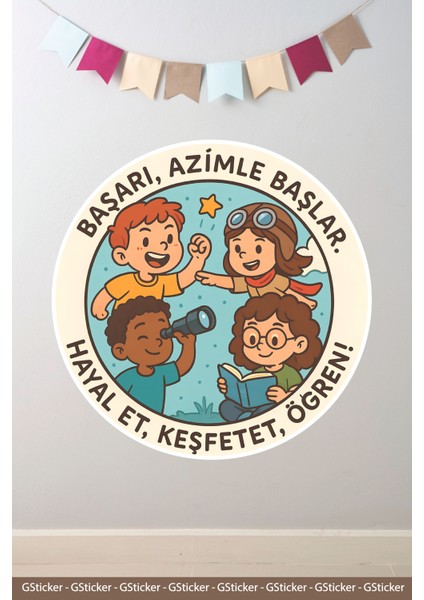 Başarı Azimle Başlar Okul Posteri Anaokulu Anasınıfı Kreş Çocuk Odası Duvar Sticker fiyatları
