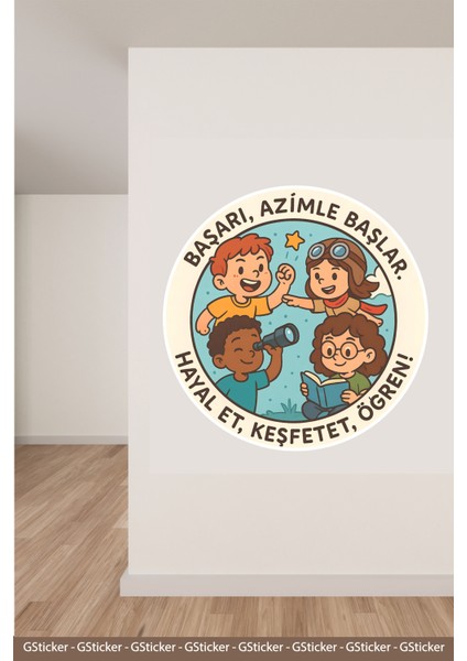 Başarı Azimle Başlar Okul Posteri Anaokulu Anasınıfı Kreş Çocuk Odası Duvar Sticker modelleri