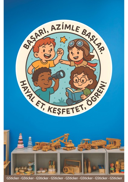 Başarı Azimle Başlar Okul Posteri Anaokulu Anasınıfı Kreş Çocuk Odası Duvar Sticker fırsatları
