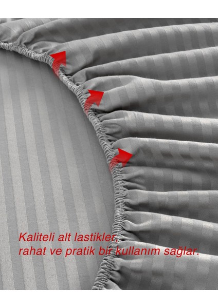 Pamuklu Çizgili Saten Lastikli Çarşaf ve Yastık Kılıfı Seti fırsatları