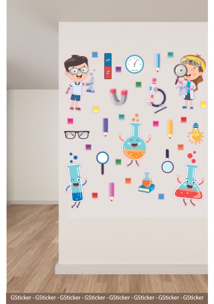 Kimya Deney Aletleri Çocuklar Okul Posteri Anaokulu Anasınıfı Kreş Çocuk Odası Duvar Sticker Seti fırsatları