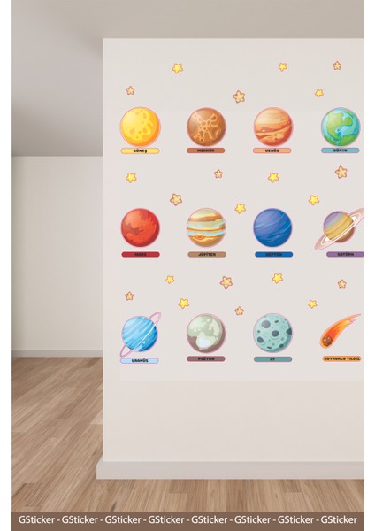 Gezegenler Uzay Okul Posteri Anaokulu Anasınıfı Kreş Çocuk Odası Duvar Sticker Seti modelleri