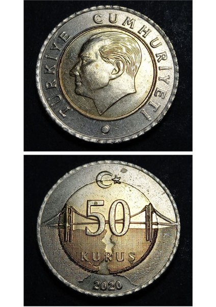 39963688005DDD7CD9 50KURUŞ 2020 Çapak Hatalı Ççt+ Eski Madeni Para