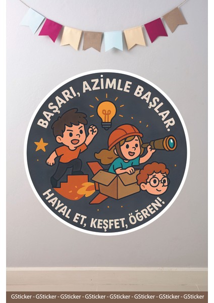 Başarı Azimle Başlar Okul Posteri Anaokulu Anasınıfı Kreş Çocuk Odası Duvar Sticker